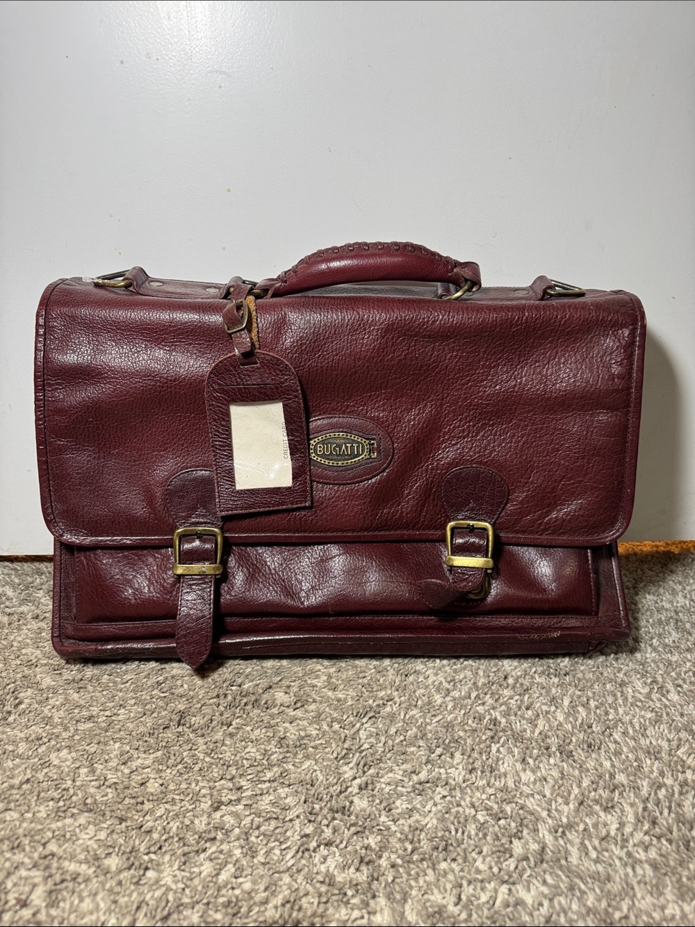 Bugatti 90’s Burgundy Leather Briefcase with Brass Accents